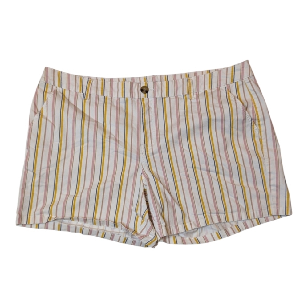 a.n.a Pink White Yellow Blue Striped Mid Rise Midi Short 6" Inseam Womens 22W